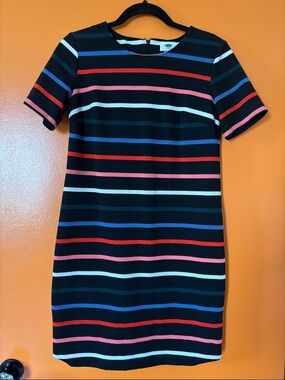 Old Navy Black Short-Sleeve Stripe Shift Dress